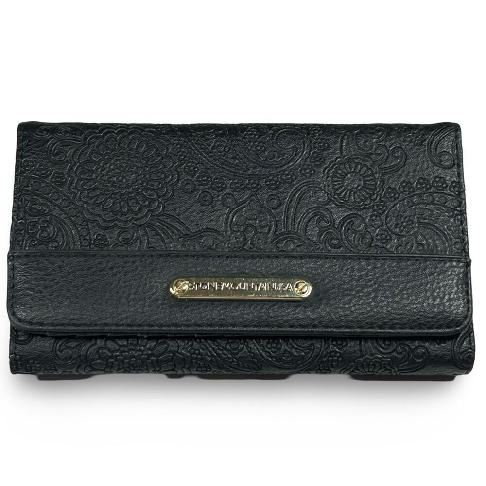 Stone Mountain Tooled Leather Wallet Paisley Checkbook Floral Embossed Clutch
